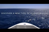 front of boat with message written across water in front of it, discover a new type of silent cruising