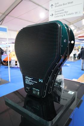 Cooling can be active or passive, with any number of shapes available. This is an example of a triangular battery, with passive cooling from the numerous fins down each side.