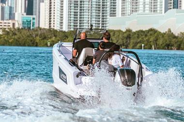 Vision Marine E-Motion 180E Electric HV Marine Powertrain Equipped Center Console in the hot weather of Florida