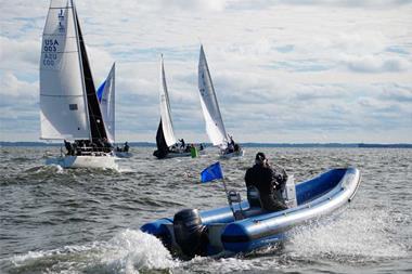 Quantum's new Director of Western US Sales, Jeff Thorpe, provides coaching for J_105 sailors at a recent North American Championship