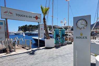 The sleek twin Aqua 75 superchargers at Yacht Club de Monaco (Credit Aqua superPower Ltd)