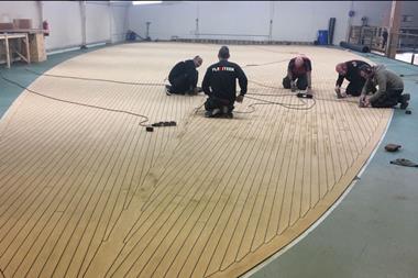 A Flexiteek superyacht deck in production