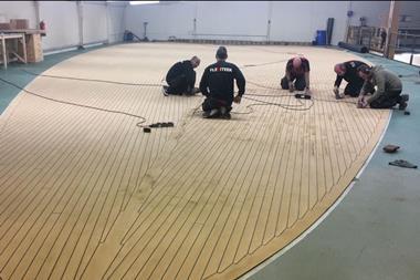 A Flexiteek superyacht deck in production