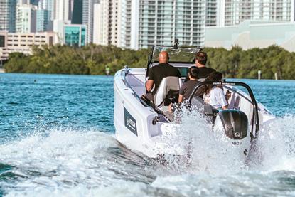 Vision Marine E-Motion 180E Electric HV Marine Powertrain Equipped Center Console in the hot weather of Florida