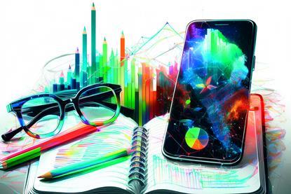 Firefly a notebook, a pair of glasses, a pencil, a box of crayons, a mobile phone, a chart flow, iso