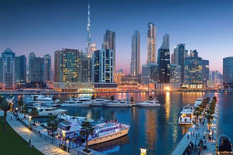 Marasi Bay Marina_Aerial_Dubai Skyline