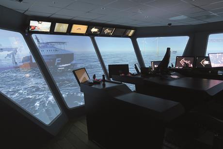 Simulator of a deck bridge at the Offshore Simulation Center in Norway