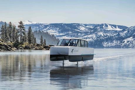 A render of FlyTahoe's VS–9, the electric hydrofoiling vessel set to operate on Lake Tahoe. Image courtesy of Vessev