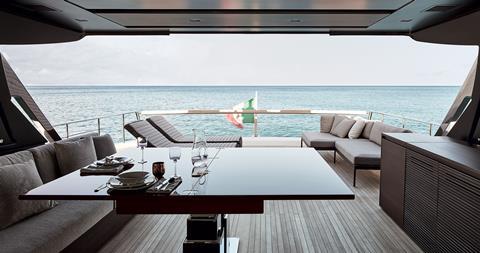 Scheduled for delivery in 2020, the 26.7m yacht boasts a large 30sq m aft beach club with integrated crane system