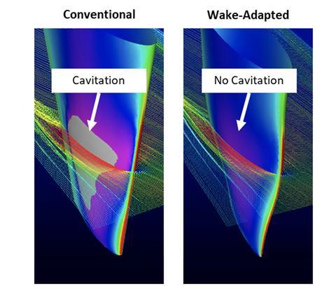 CJR Prop - Conventional cavitation vs Wake-Adapted No Cavitation