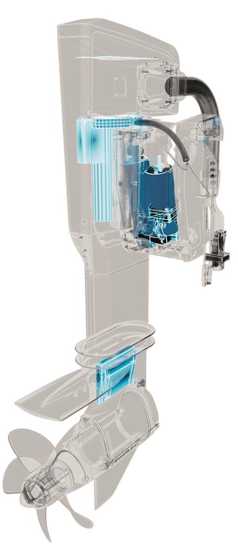 A simple CANbus cable from the helm to the outboard activates the built-in steering servo and can also be handed over to an autopilot function. Yamaha, Garmin and ePropulsion (pictured) have all used this function successfully