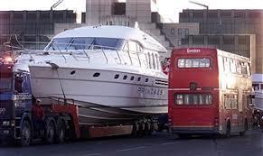 Yacht on its way to Earls Court