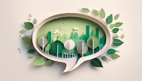 Firefly communication, speech bubble sustainability, no people, abstract, white background, isolated (2)