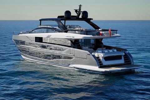 The 30m Pearl 100 Hybrid is the largest yacht ever built by the shipyard and the first in its class to feature hybrid propulsion as standard