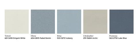 Samples of the many soothing shades available in he Ultrafabrics collection of marine upholstery fabrics